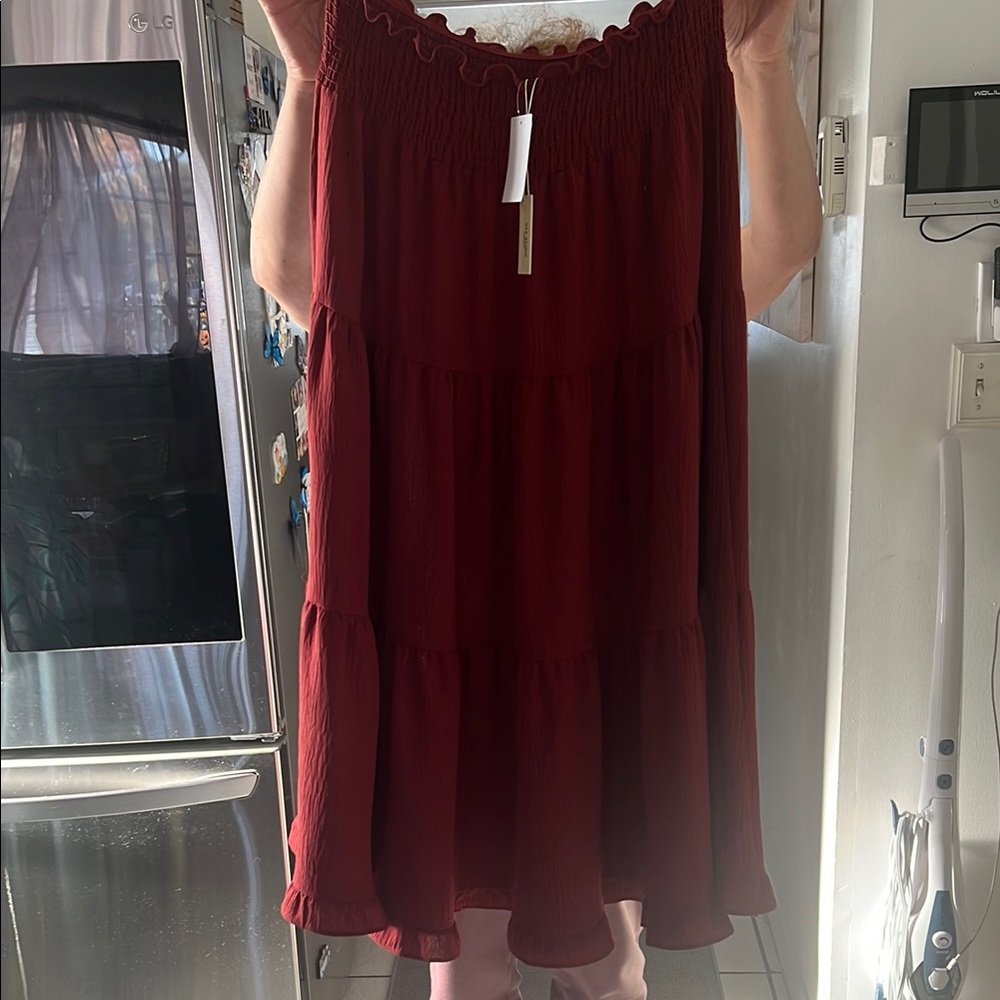 Max Studio Red Tiered Knee-length Skirt